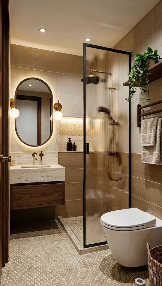 AI-generated concept: Rustic chalet bathroom for a Singapore HDB flat. Not a completed ELEVATED project.