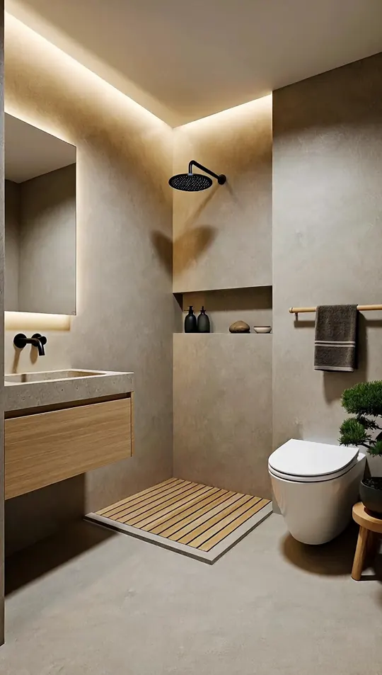 AI-generated concept: Japanese onsen bathroom for a Singapore HDB flat. Not a completed ELEVATED project.