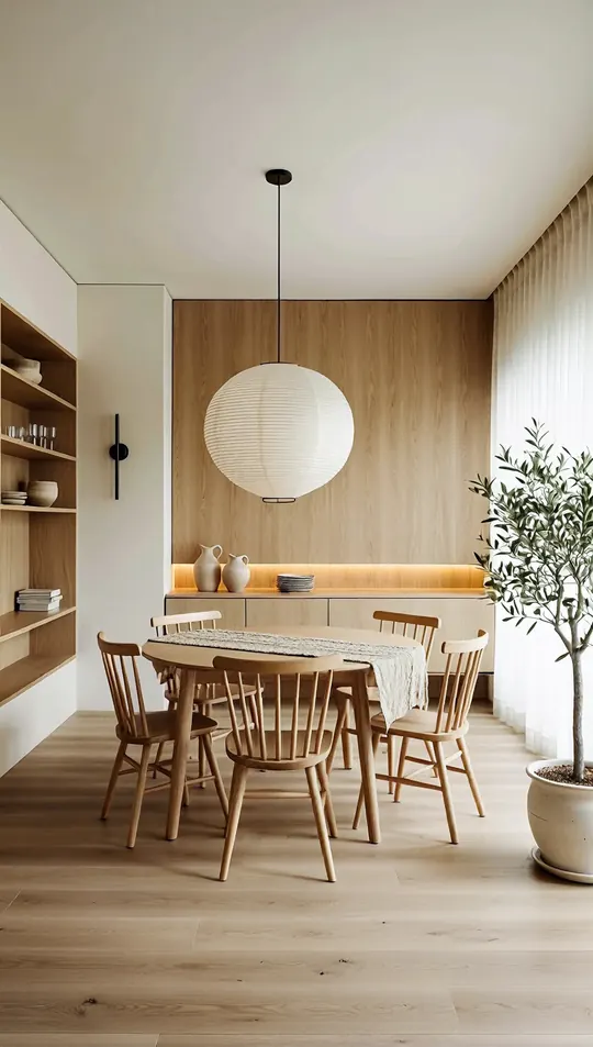 AI-generated concept: Muji-Scandi dining for a Singapore HDB flat. Not a completed ELEVATED project.