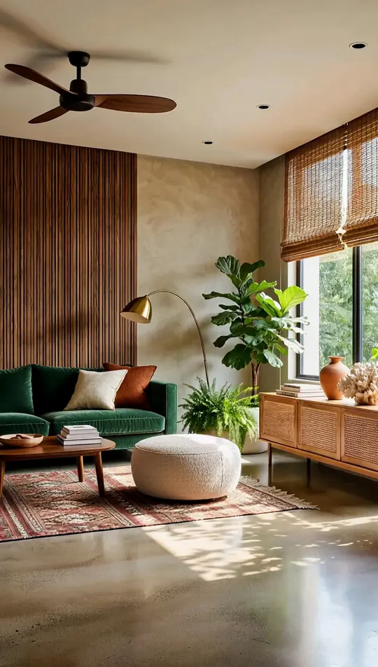 AI-generated concept: Contemporary tropical living room for a Singapore HDB flat. Not a completed ELEVATED project.