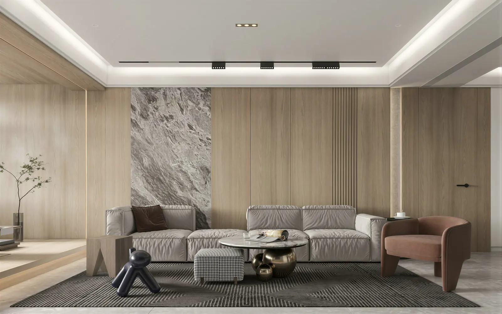 Living room with marble TV wall. Holland Village, 4-bedroom condominium · Holland Village, renovation by ELEVATED.
