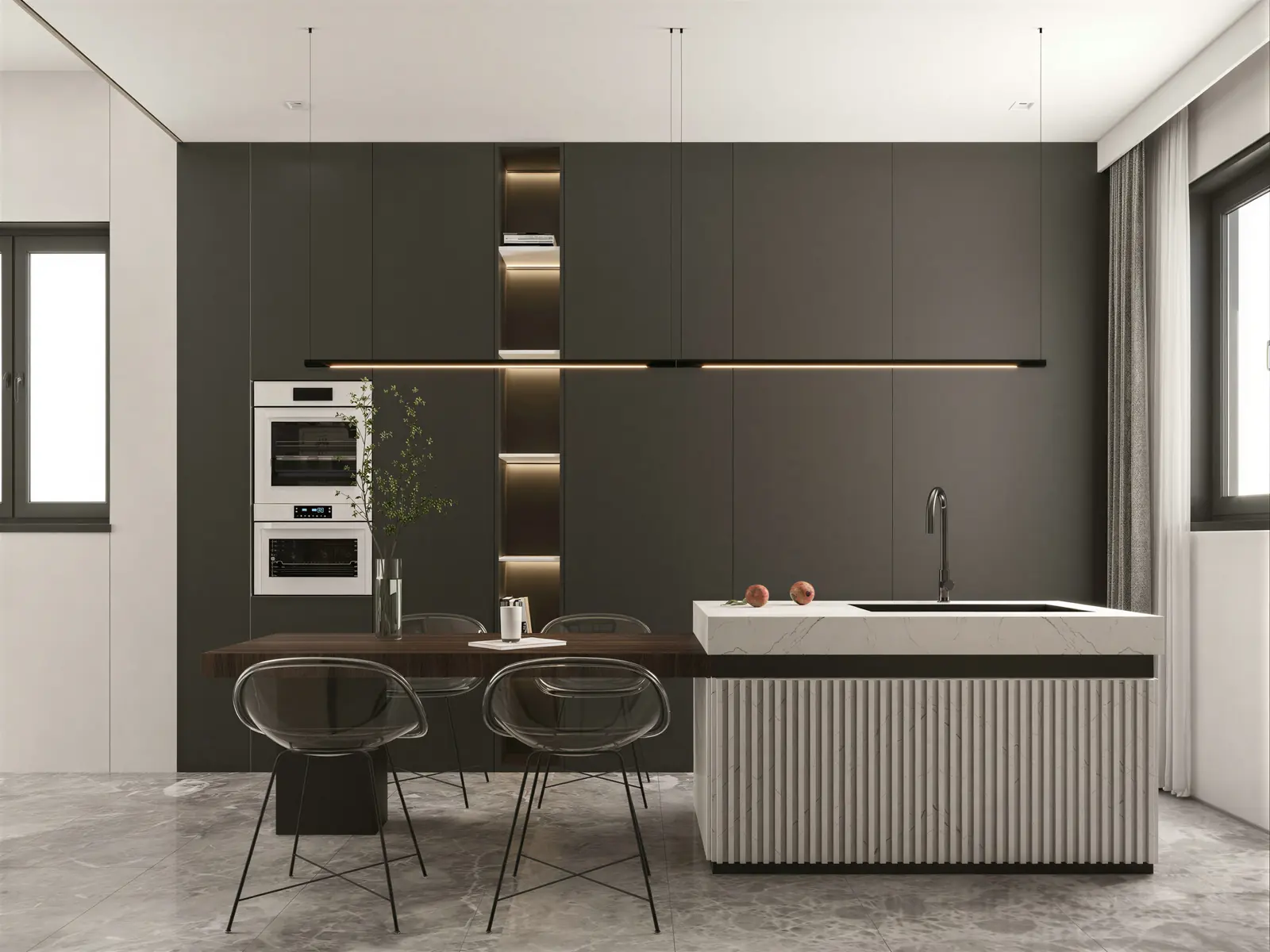 Kitchen with fluted island. Novena, 3-bedroom condominium · Novena, renovation by ELEVATED.