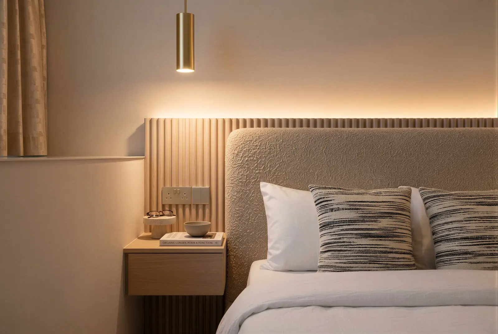 Headboard detail. Sunshine Plaza Residences, 3-bedroom condominium · Singapore, renovation by ELEVATED.