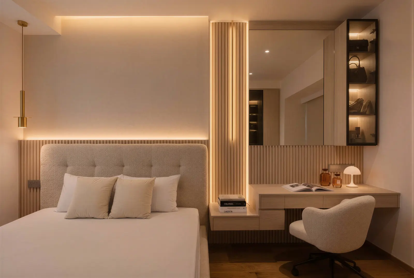 Master bedroom. Sunshine Plaza Residences, 3-bedroom condominium · Singapore, renovation by ELEVATED.