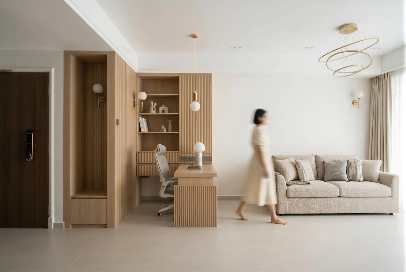 Living hall. Sunshine Plaza Residences, 3-bedroom condominium · Singapore, renovation by ELEVATED.