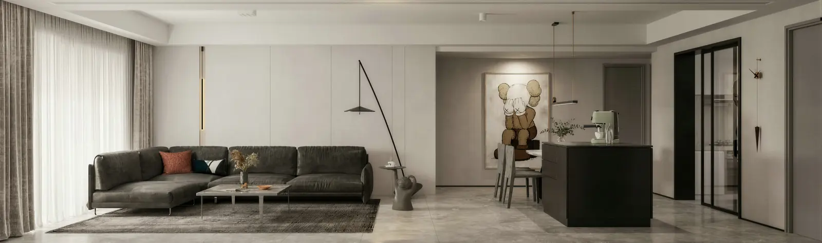 Living room with sofa and the hallway beyond. Tanjong Rhu, 3-bedroom condominium · Tanjong Rhu, renovation by ELEVATED.